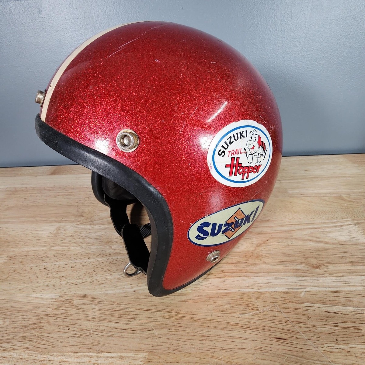 Vintage ASC FURY 400 Open-Face Motorcycle Helmet Red Metal Flake 