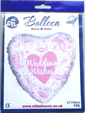 CTi Helium Foil Balloon 17" Wedding Wishes White and Pale Pink Heart