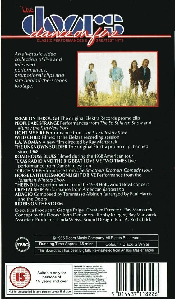 The Doors; Dance on Fire VHS Video Tape Vintage 1985 NMint - Image 3 of 4