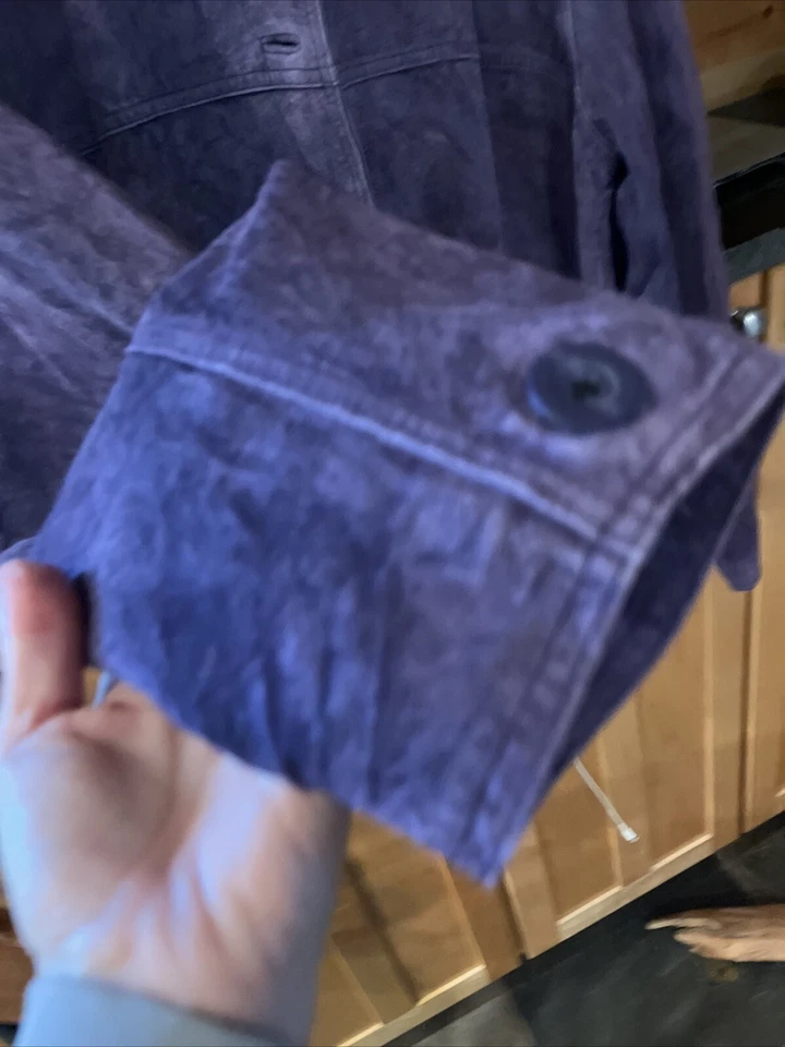 Purple GRAPE suede leather BUTTON jacket COLLARED deep Pockets 90s Y2K Women L - Image 4 of 4