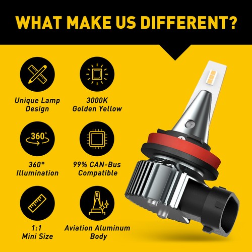 Yellow Golden H8 H9 H11 LED Fog DRL Light Bulbs Conversion Kit CANbus Error Free - Foto 4 di 16