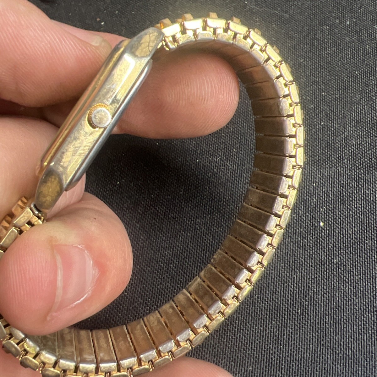 Vintage Sheffield Women Gold Quartz Rectangle Accent Band