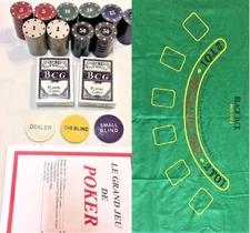 Poker 200 Chips Set Felt Mat 2 Decks Dealer Buttons Blackjack Texas Holdem Fr Sh