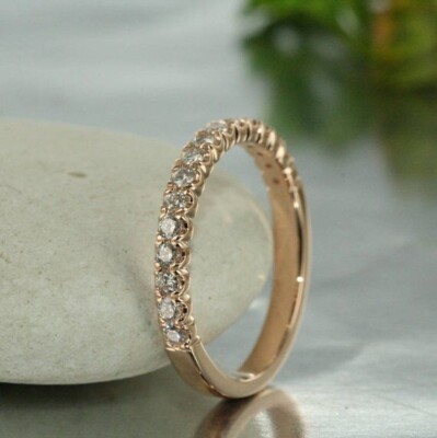0.40 Ct Moissanite Half Eternity Wedding Anniversary Band 14K Rose Gold Plated