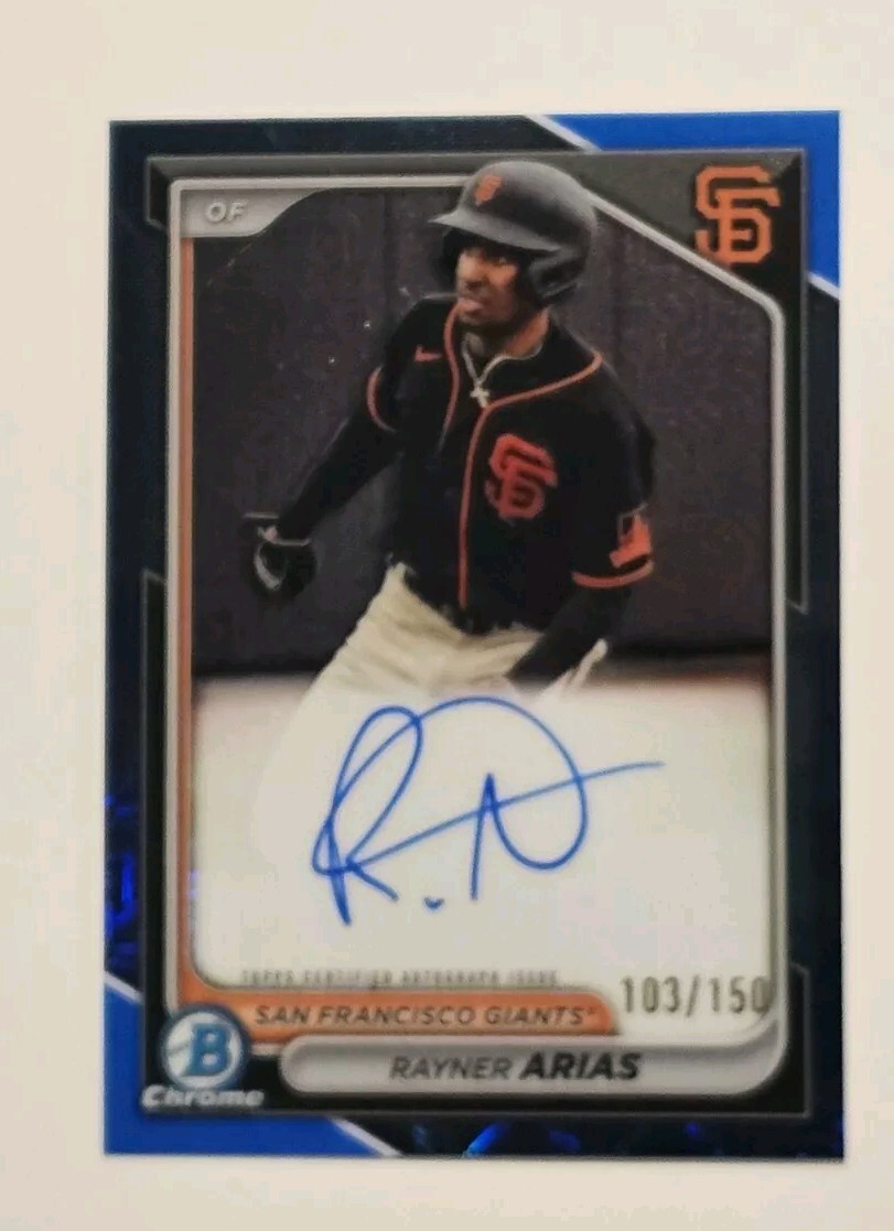 2024 Bowman Rayner Arias Blue Mojo Refractor Prospect Auto 103/150 #BMA-RA