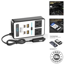 Portable Car Power Inverter 200W - Dual AC Outlets  USB Fast Charging