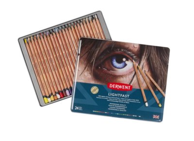 Derwent Lightfast Pencils Tin Set 24 Assorted Colours, Oil Base, Made in the UK