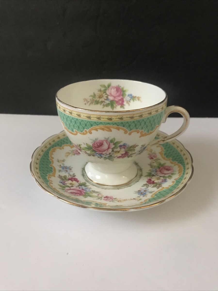 Vintage EB Foley Windsor Green Floral Tea Cup & Saucer Set