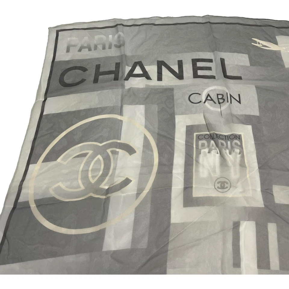 RARO Chanel NY NYC Viaje Gris París Seda Cuadrado Bufanda 26" Ciudad de Nueva York LEER Foto 3 de 4