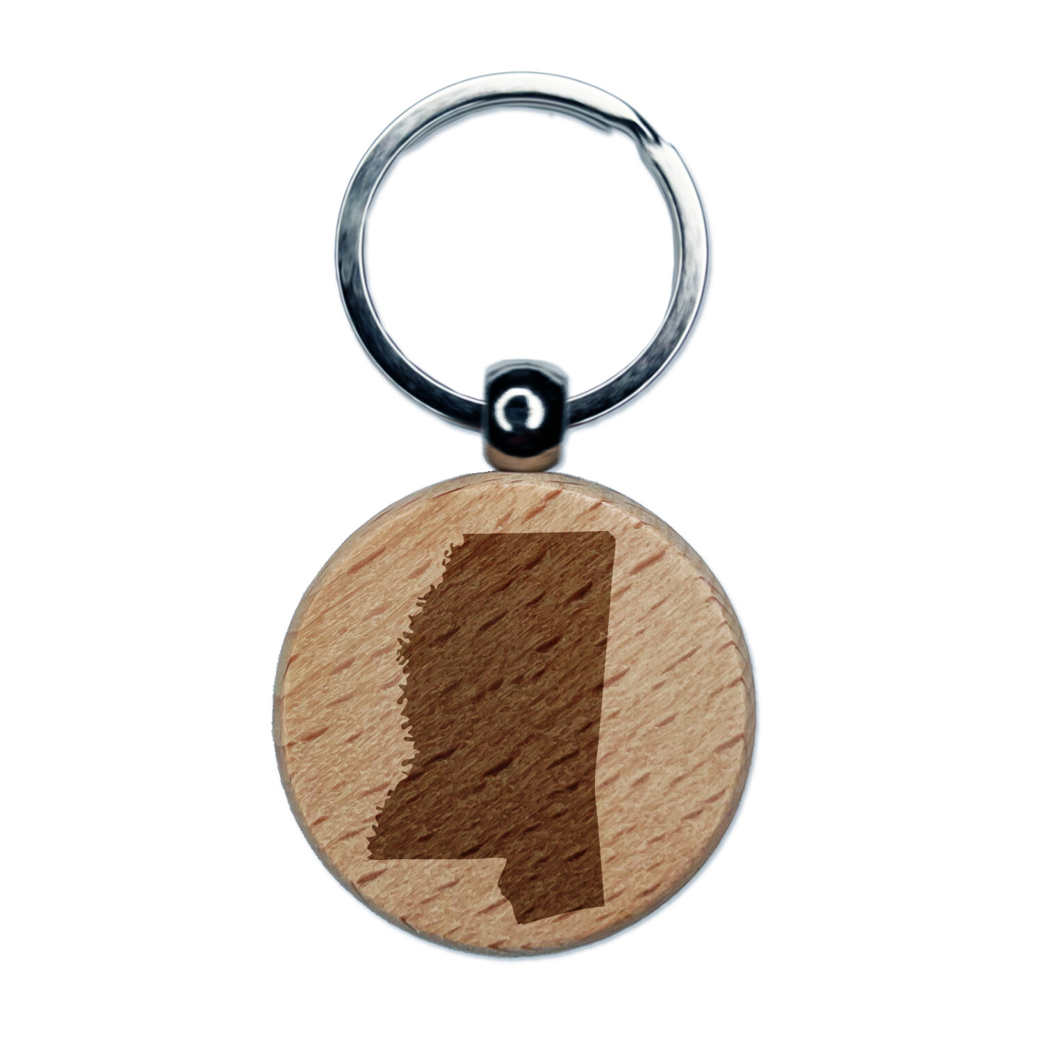 ミシシッピ州シルエット彫刻ウッドラウンドキーチェーンタグチャーム