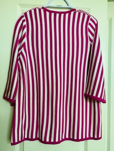 Foxcroft Sweater Size M Jaden V Neck Striped Forever Fuchsia Pink, NEW with Tag - Picture 2 of 5