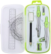 Math Geometry Kit Sets 10 Piece Student Supplies with Shatterproof Storage Box,I