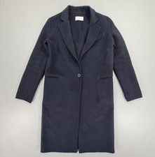 Sandro Paris Womens Coat Navy Blue 36 Small Wool Blend Long Length