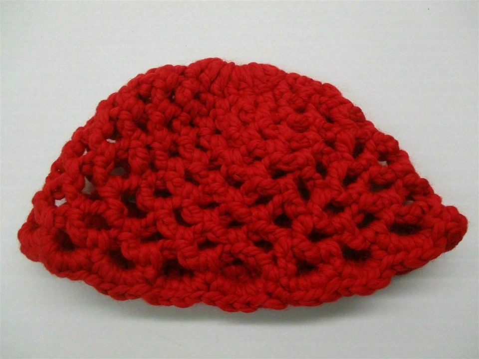new HANDMADE Hat Toddler Girl's Bow Detail Red/White Chunky Crochet Beanie - Image 3 of 4