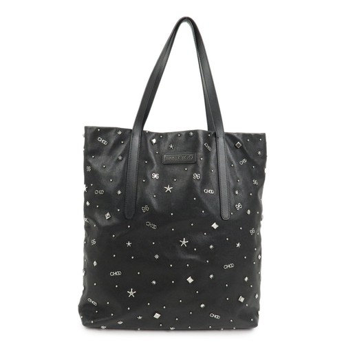 JIMMY CHOO Pimlico Leather N/S Tote Bag Shoulder Bag Studs Black Auth Used