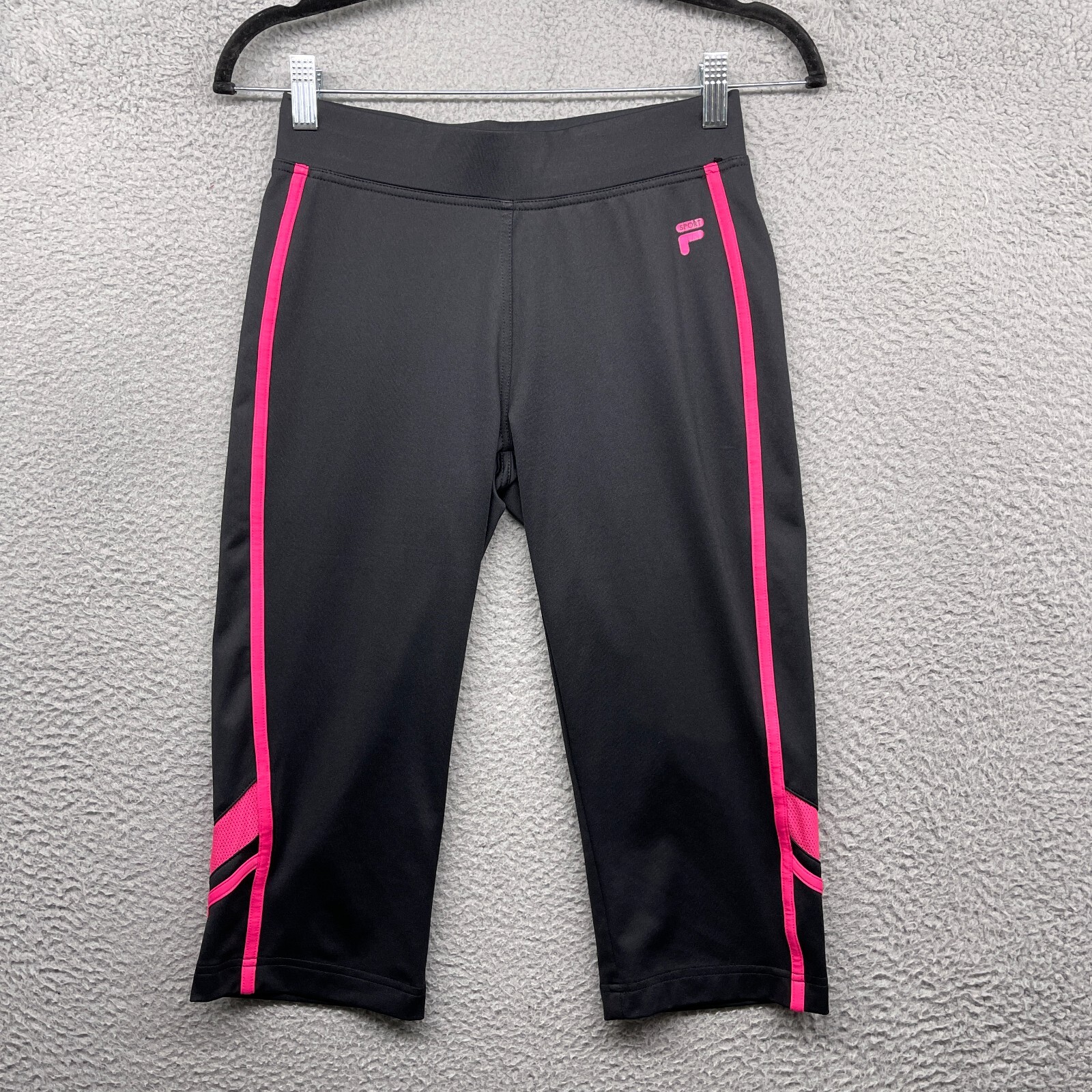 Leggings donna Fila Sport Capri nero rosa logo elastico in vita pull on taglia XS