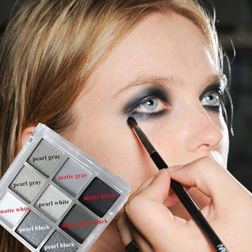 Black Smokey Eyeshadow Palette: 9 Colors, Waterproof Matte & Glitter, Goth Style - Picture 6 of 7