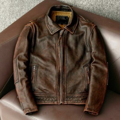 Men s Motorcycle Vintage Cafe Racer Distressed Brown Biker Real Leather Jacket