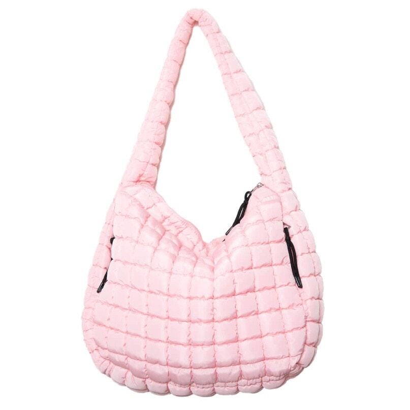 ★cozing★ Cuddle hobo bag_pink Light Blush Pink Oversized Slouchy Quilted Puffer Puffy Hobo