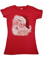 Womens Red Santa Claus Merry Christmas Xmas Saint Nick Holiday Tee T-Shirt