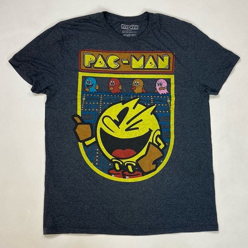 Pac-Man Grafik T-Shirt Herren Large Grau Kurzarm