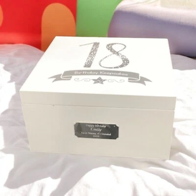 Personalised Large 18th Birthday Milestone Glitter Memory Keepsake Box Gift