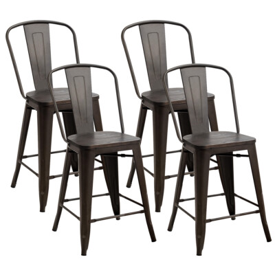 Set of Tolix Style Metal Dining Chairs Counter Stools w/ Wood