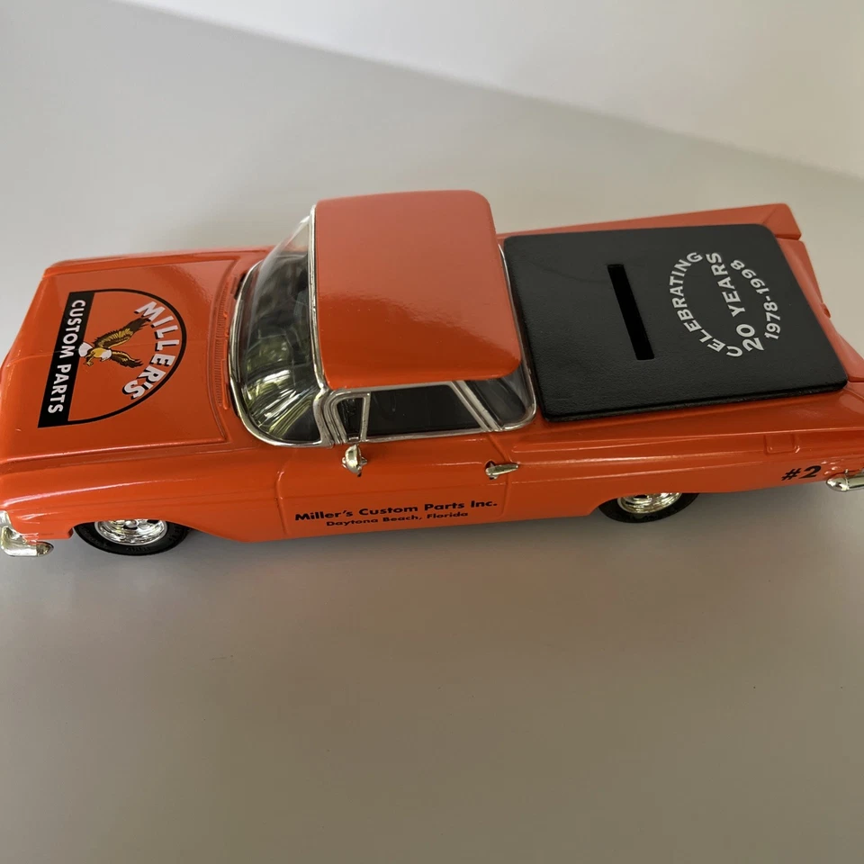 1959 “Miller’s Custom Parts” Daytona Beach FL ~ Die Cast Car Bank With Key  ERTL - Image 2 of 4