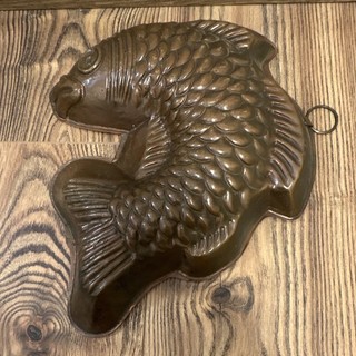 antike Kupfer Backform / Puddingform in Fisch Form