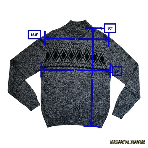 Guess Mock Neck Sweater Argyle Gray Men's XL Geometric Knit Pullover Winter - Picture 8 of 8