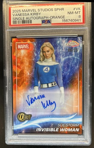 2025 Topps Chrome Marvel Sapphire Vanessa Kirby Invisible Auto Orange #/25 PSA 8