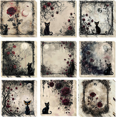 9 Pack Gothic Black Cat Sticky Notes Set, 450 Sheets Vintage Rose Moon Self-Stic
