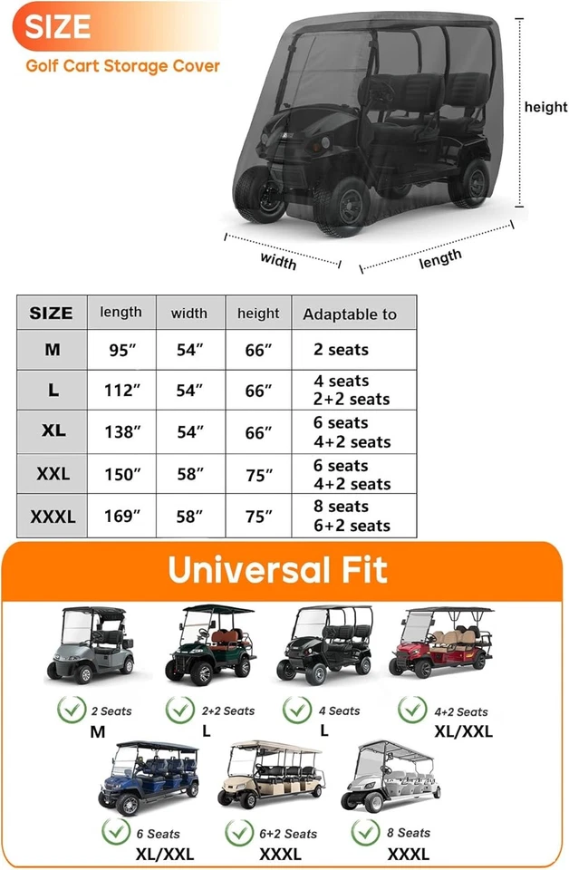 Golf Cart Cover 4 Passenger Heavy Duty, 420D Waterproof Golf Cart Covers Extende - Image 2 of 4