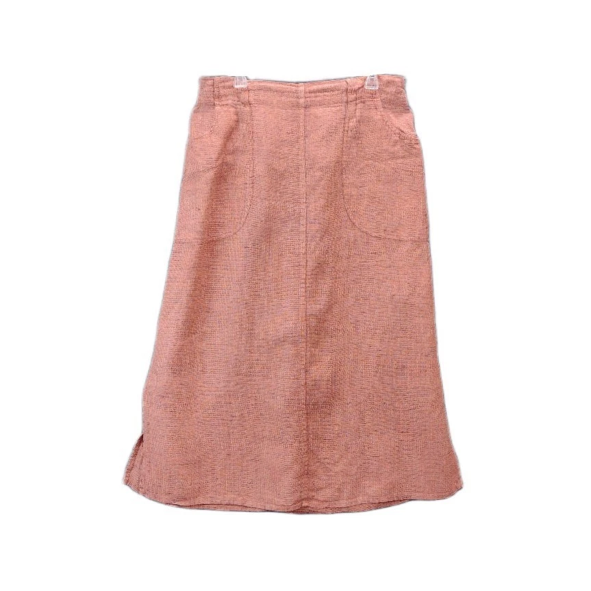 Flax Midi Skirt Medium Muted Orange Pull On Pockets Side Slits Lagenlook