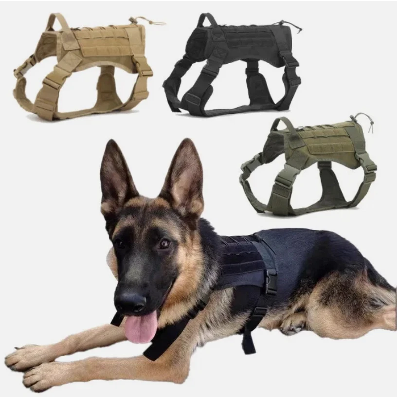 Military Tactical Dog Harness No-pull Heavy Duty MOLLE Training Service Dog Vest - Image 2 of 4