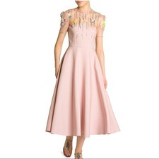 Nwt Valentino Embellished Tulle Midi Pastel Pink Dress Beaded embroidered 44 / 8