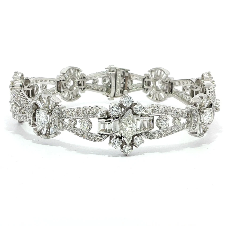 Brazalete llamativo vintage de diamantes de 10,0 ctw de platino de mediados de siglo Foto 3 de 4