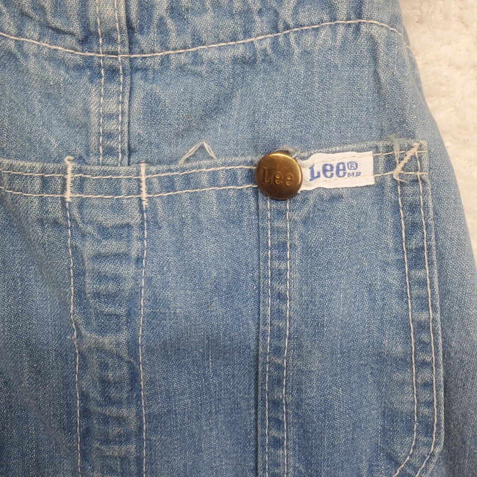 Mono vintage LEE baberos pequeño azul denim lavado claro pierna recta hecho en EE. UU. Foto 3 de 4