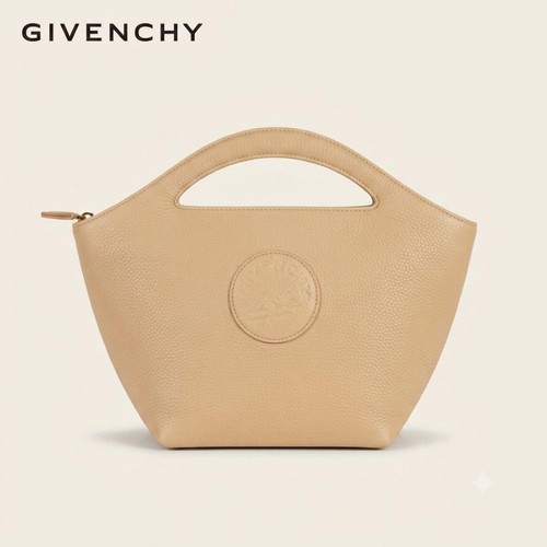 GIVENCHY LIFE Hand Bag Beige Grained Leather Vintage YKK Womens