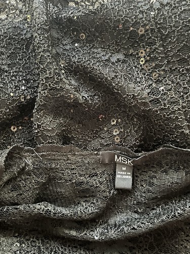 MSK glänzendes schwarzes Top mit geraffter Spitze und Camisole Damen Gr. M - Bild 4 von 6