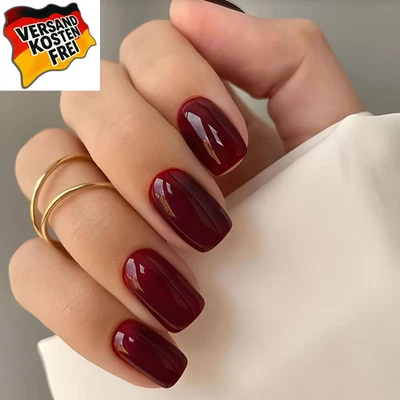 Kurz Eckige Press on Nails Rot 32 Stück künstliche Fingernägel zum Aufkleben Hal