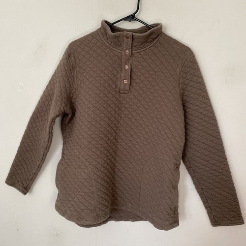 Duluth Trading Co Women Quilted Pullover Jacket Brown 1/4 Snaps Pockets - Picture 3 of 14