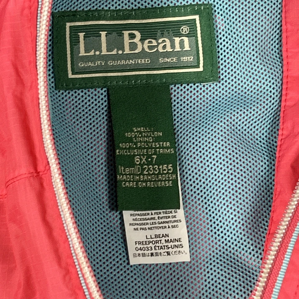 Chaqueta cortavientos LL Bean Kids rosa cremallera completa con capucha talla 6X-7 Foto 4 de 4