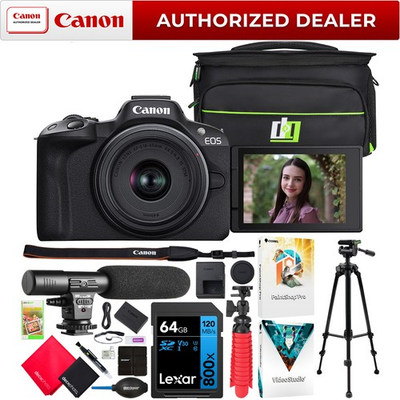#ad #ad Canon EOS R50 Mirrorless Camera Black 18 45mm F4.5 6.3 IS STM Lens Pro Bundle $889.00