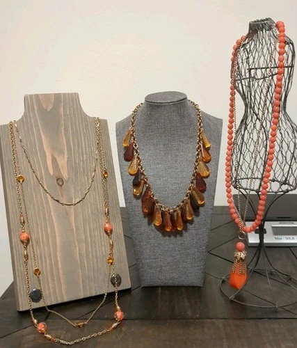 Vintage Orange Necklace Lot of 3 Costume Jewelry