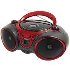 JENSEN Portable CD Player with AM/FM Stereo Radio, CD-490 (Black/Red)
