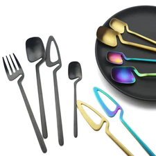 4Pcs Black Dinnerware Set Spoon Fork Cutlery Set Kitchen Table Decor Flatware Se