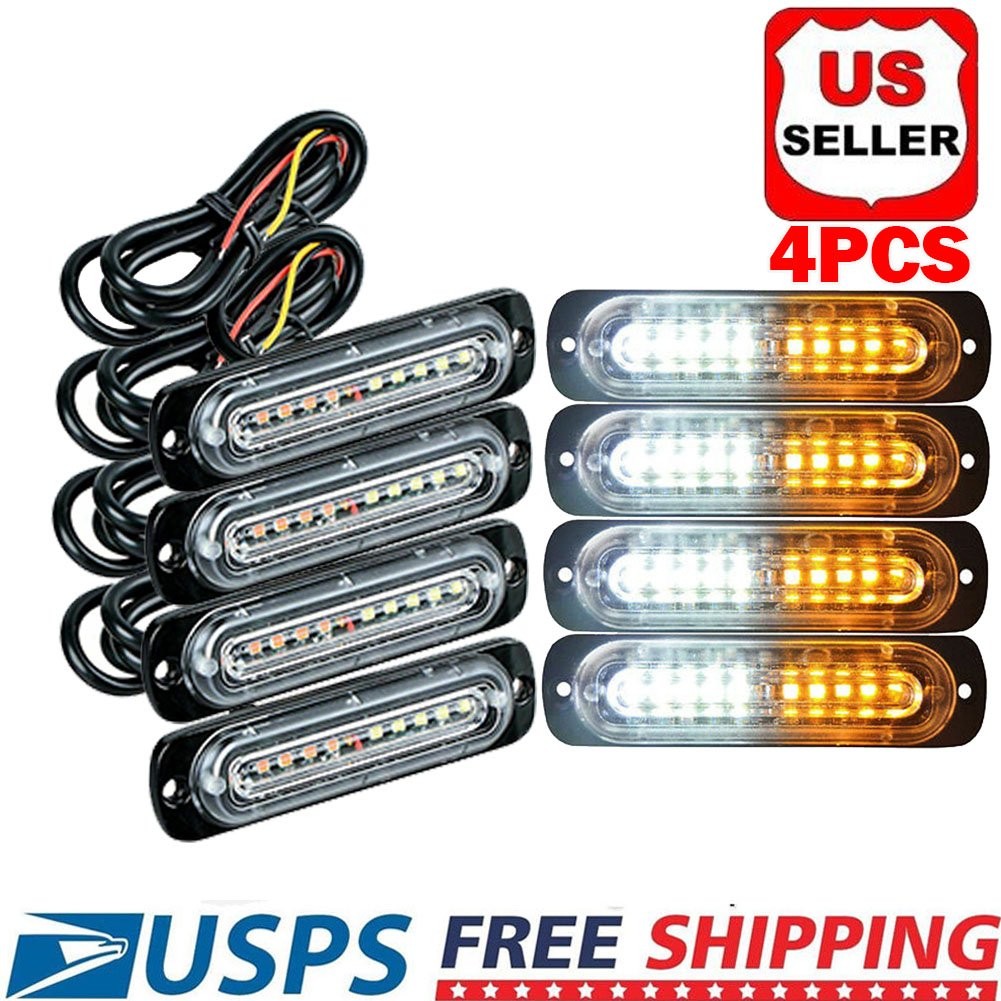 4PCS Amber White 40LED Car Truck Emergency Strobe Beacon Light Bar