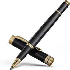BEILUNER Ballpoint Pens, Stunning Black Chrome Metal Pen with Golden Trim, Best