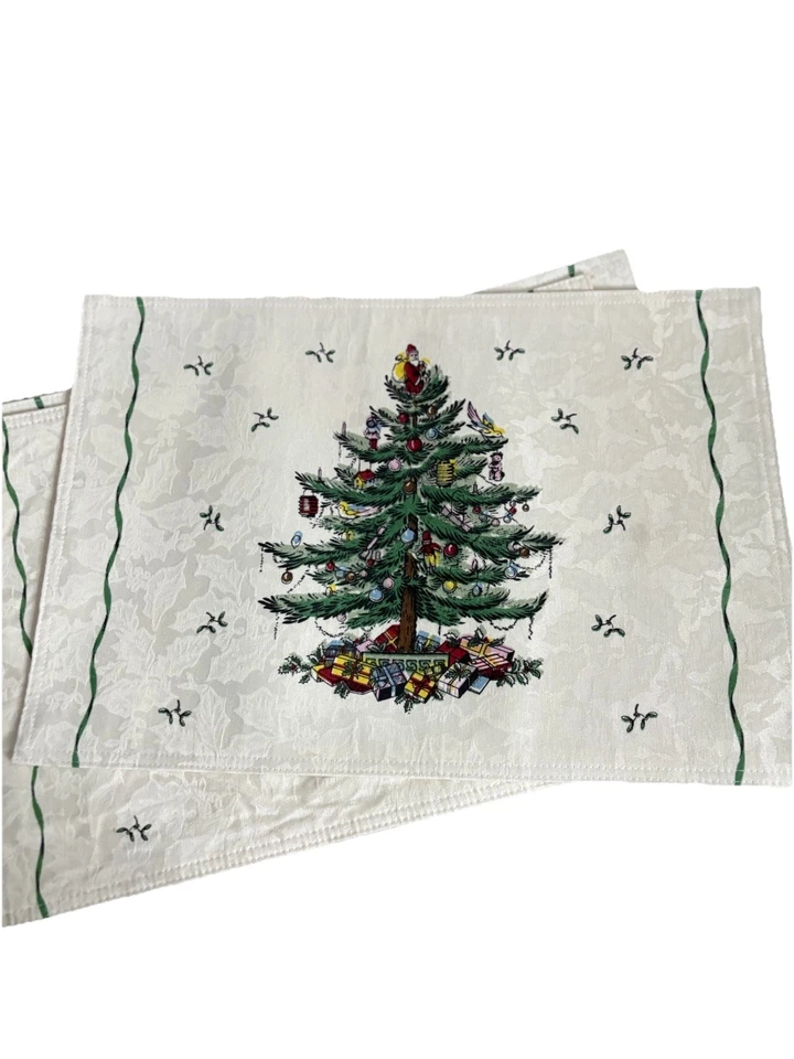 Spode Classic Damask Christmas Tree Placemats Set of 8 Vintage Pristine - Image 3 of 4
